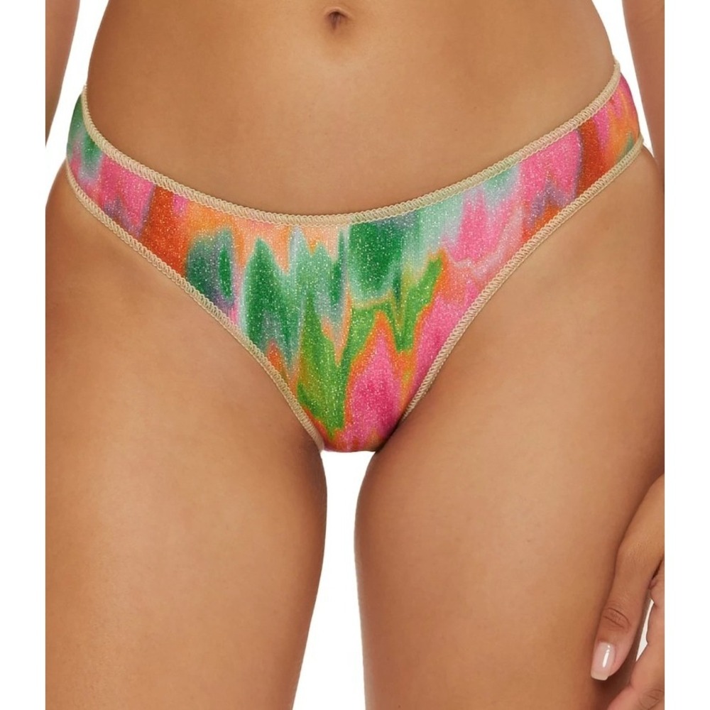 New Becca Adela Hipster Bikini Bottom L Large Low Rise Metallic Reversible